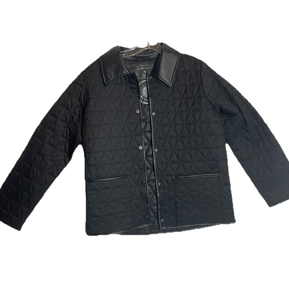 Bernardo Quilted Black Jacket Faux Leather Collar Women's M Medium‎